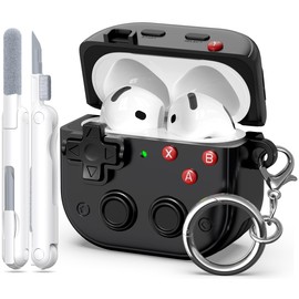 MHYALUDO AirPods 4 Generation Case Cover, Front LED Display, Shockproof Gaming Design Protective Case for AirPods 4, Includes Cleaning Kit, Black