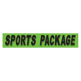 Sports Package Slogan Window Stickers for Car Dealerships - Black on Fluorescent Green - Weatherproof Vinyl - 14.5" × 2.75" - Easy On/Off Adhesive - Pack of 12