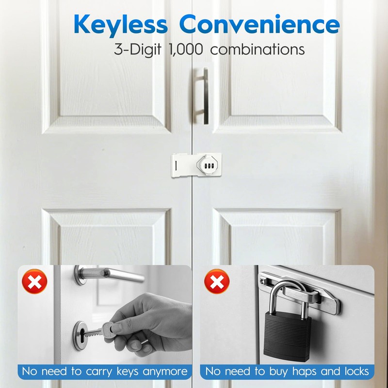 3-Digit Combination Cabinet Locks for Double Sliding Bifold Doors White