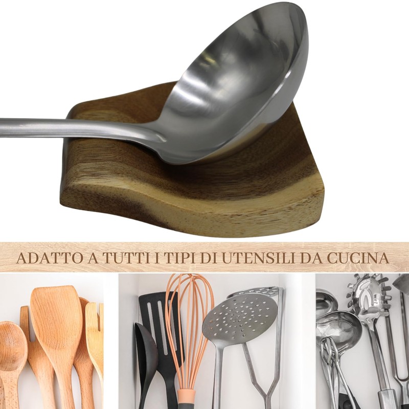 Amore Legno Sforza Wooden Spoon Rest, Cutlery Tray for Spoons