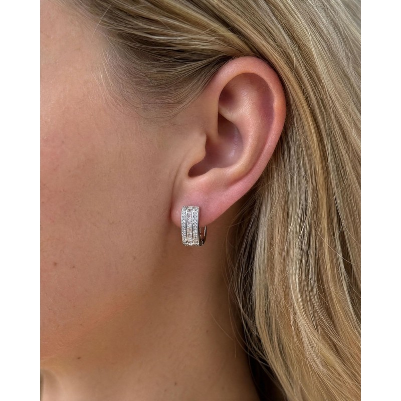 Desnuage Silver Huggie Earrings Cubic Zirconia Huggies for Women Hypoallergenic