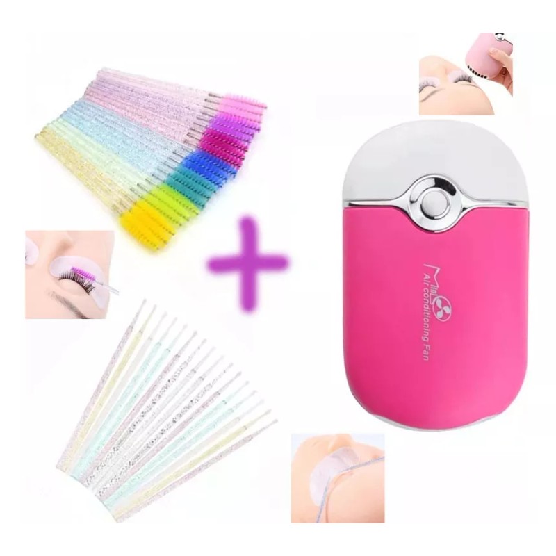 noved Ventilador+50 Cepillos+100 Microbrush Extensiones Pestañas
