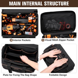 17 Inch Heavy Duty Tool Bags for Men Women, 20 Pockets Portable Tool Bag with Adjustable Shoulder Strap, Wide Mouth Tool Bag Organizer for Electricians Mechanics Carpenters HVAC