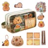 Capybara Pencil Case Set,Large Capacity Capybara Pen Case,with Stickers,Brooches,Keychains,Notes,Plush Pendants