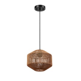 Globe Electric 65941 1-Light Pendant Lighting, Natural Twine Shade, Black Fabric Cord, Bulb Not Included