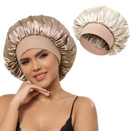 Coubeau Satin Sleep Cap Set for Sleep Reversible Double Layer Curly Hair Ladies Shower Cap