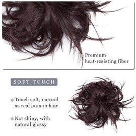 Messy Hair Bun Hair Piece Fluffy Tousled Bun Hair Extension Updo Scrunchy Hairpieces Synthetic Scrunchies Donut Wrap On Chignons Elastic Ponytail For Women 45g #2/110 Dark Brown Mix Wine Red