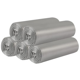 5 rollos de bolsas de basura pequeñas – 100 unidades transparentes de 4 galones pequeñas bolsas de basura para el hogar, oficina, cocina, papelera, baño, dormitorio (plata)