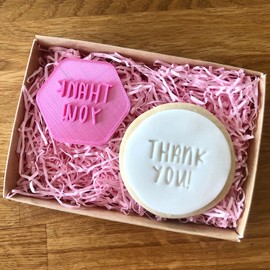 LissieLou Thank You in Sunny Font Cookie Stamp Teacher Graduation School Leavers Icing Stamp Fondant Embosser - Light Pink