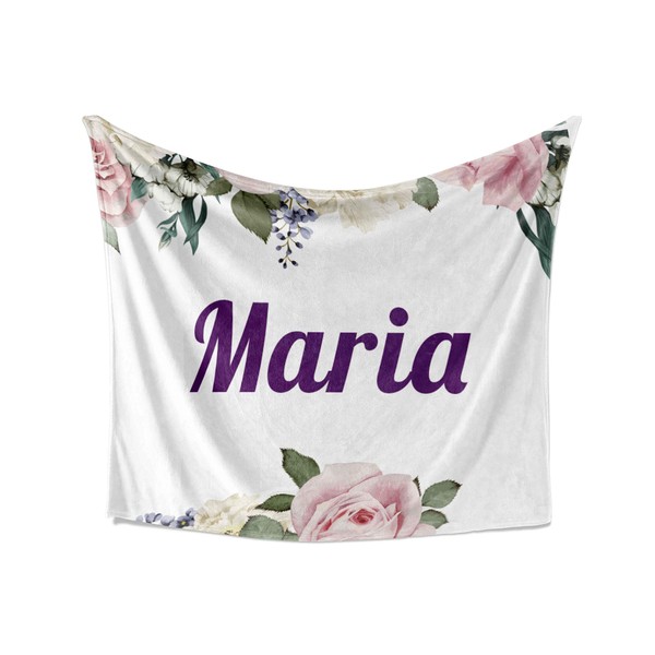 Maria Blanket - Personalized Plush Fleece Flower Throw with Name,