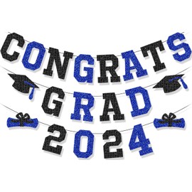 Congrats Grad 2023 Graduation Banner Congrats Grad Graduation Party Class of 2023 Congrats Grad Banner Hanging Decoration for Grad Party College High School Home Party Supplies Black Blue Glitter