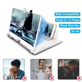 Newseego 12" Phone Screen Magnifier, 3D HD Phone Screen Amplifier with Adjustable Bracket Anti-Blue Radiation Eye Protective Movie Video Expanders with Pullable Design for All Smartphone - White…