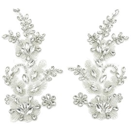 AddLotLot 2 PCS Shining Crystals Applique Patches Rhinestone Patches Sewing Beads Stones Crystal Trim Lace Patche Sequin Embellishments Embroidery Lace Patch for DIY Shoes Wedding Sash Headpieces