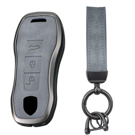 TECART Key Protection Key Protection Case Fits 911 Cayenne Panamera Taycan Carrera Leather Key Case Key Cover Protective Key Case 3 Button C Grey