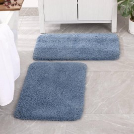 MIULEE Microfiber Bathroom Rugs and Mats Sets 2 Pieces Extra Thick Non Slip Bath Mat Absorbent Soft Shaggy Washable Quick Dry Rug for Bath Room Floor Restroom, 16"x24"+20"x30", Dusty Blue