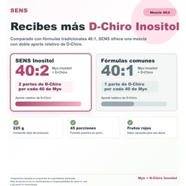 Sens Myo Inositol & D-chiro 40:2 Doble D-chiro Vs F?rmulas 40:1 Tradicionales Mezcla Premium Sabor Frutos Rojos 225 G 45 Serv Alevia Sabor Frutos Rojos, 45 serv, Mezcla Premium, Alevia