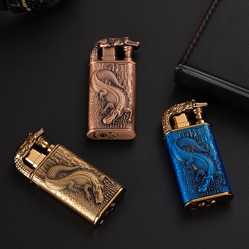 Torch Lighter,Relief Crocodile Magic Dual Flame Lighter with Adjusting Flame