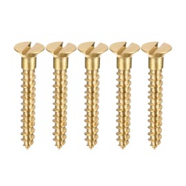 sourcing map Wood Screws M3 x 20mm Slotted Flat Head Brass Self-Tapping Screw 50 Pcs
