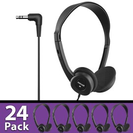 Maxell Teachers 24 Pack Stereo Headphones - 3.5mm Cord with 6-Foot Length, Soft Padded Ear Cushions, Adjustable Headband for Comfort, Sleek, Lightweight, Wired for Reliable Connection, 190319M Black