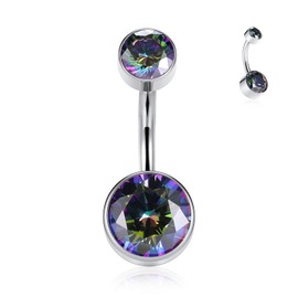 G23 Titanium Navel Ring Internally Threaded Belly Button Ring Belly Button Piericing 14G Navel Ring 3/8 inch (10mm) Belly Button Bar Curved Shape with Vitrail CZ Navel Jewellery Navel Piercing