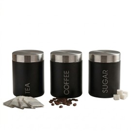 Premier Housewares Liberty Tea, Coffee and Sugar Canisters - Set of 3, Black