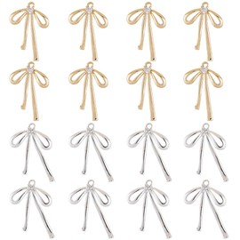 SUNNYCLUE 1 Box 16Pcs Real 18K Gold Plated Bowknot Charms Cubic Zirconia Bow Charms Brass Metal Silver Rhinestone Ribbon Coquette Pendants for Jewellery Making Supplies DIY Crafts Necklaces Earrings