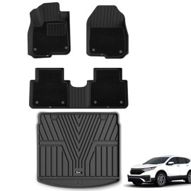 3W Floor Mats & Cargo Liner with Carpets on TOP Fit for Honda CR-V 2017-2022(Non Hybrid), Honda CRV Accessories TPE All Weather Custom Fit Floor Liners Carpets Cargo Mats in Upper Position, 8PCS