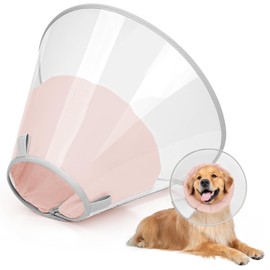 Joypig Dog Cone Collar to Stop Licking, Clear Elizabeth Recovery Collar with Soft Pad for Large, Medium, Small Dogs, Pet Head Cone Alternative After Surgery, Neutering, Injury (L)