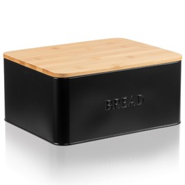 Beautiful Bread Box With Wooden Lid For Your Kitchen Countertop - Spacious Container Perfectly Stores Your Homemade Bread, English Muffins & Bagels - Quality Cutting Board Lid Keeps Your Bread Fresh