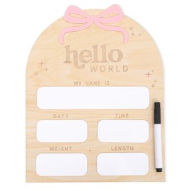 Bow Baby Birth Announcement Sign-Wooden Milestone Card, Hello World Sign, Nursery Decor, Birth Announcement Board, Decorative Photo Props Baby Shower, and Souvenirs