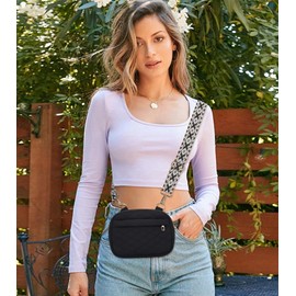 MAXTOP Small Quilted Crossbody Bags for Women Black Nylon Cross Body Purses Travel Essentials Casual Fanny Pack with Adjustable Strap,Gifts for Women