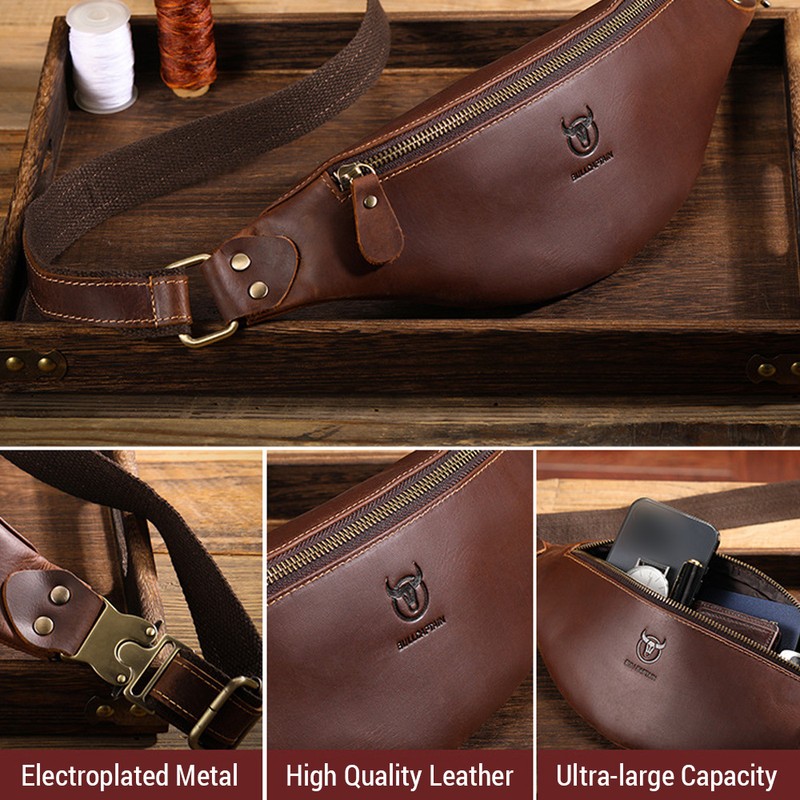 Genuine Leather Waist Pack Vintage Fanny Pack Men Cowhide Crossbody