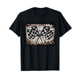Racing Flags Racer Checkered Race Leopard Vintage Grunge T-Shirt