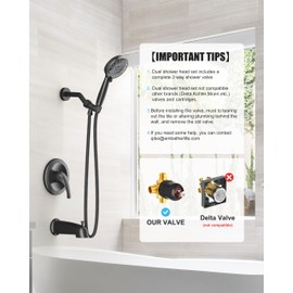 EMBATHER Shower Faucet Set with Tub Spout, 2 in 1 Bathtub Faucet Set with 8 Modes Shower Head, Single-Handle Tub Faucet Set, Shower Valve and Trim Kit, Matte Black