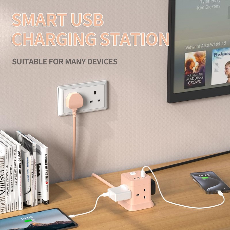 Cube Extension Lead with USB Slots, BEVA 4 Way Multi