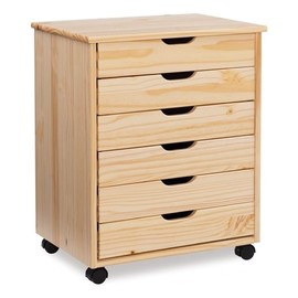 Linon Callie Multipurpose Six Drawer Dresser Wide Wood Rolling File Cabinet Storage Cart in Natural