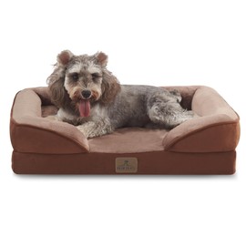 Bedfolks Orthopedic Dog Bed Extra Small, Waterproof Dog Sofa Bed for Small Dogs & Cats, Egg Foam Pet Couch Bed with Removable Washable Cover and Nonslip Bottom, Brown