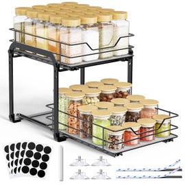 AHOMSEL Spice Rack Organizer for Cabinet - 2-Tier Vertical Pull Out Spice Rack, Heavy Duty Metal Spice Shelf with Easy to Install Design, Fits Countertop, Cabinet & Pantry