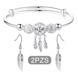 AOKUN Pulsera Atrapasueños Con Borla De Plumas Y Pendientes Mujer