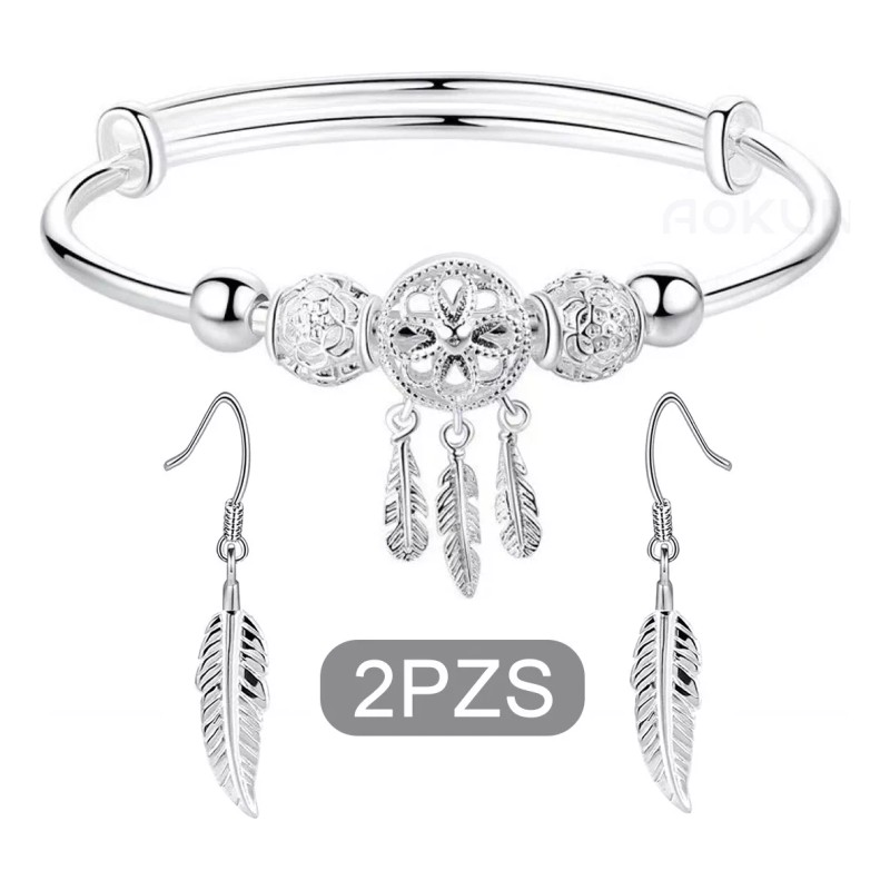 AOKUN Pulsera Atrapasueños Con Borla De Plumas Y Pendientes Mujer