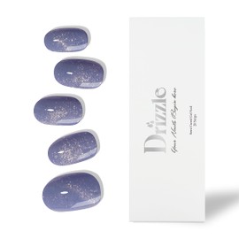 Drizzle Semi Cured Gel Nail Strips, Real Nail Polish Art Stickers (UV/LED Light Required), Glossy, Glitter, Solid Color, Full Nail Wraps Long Lasting Waterproof, Nail Strips Decal for Women (Bluesy)
