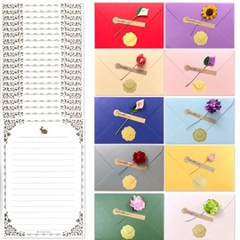 Xitalia Large Capacity Letter Set, Letter Set, 10 Envelopes, 20 Stationery, 10 Blank Message Cards, 10 Decorative Flowers, Birthday Lover Invitations, Weddings, Celebration Letters, Greeting Cards,