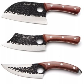 Chef Knife SliceElite 3-Piece Hand-Forged Butcher Knife Set: Chef, Cleaver, Viking Knives