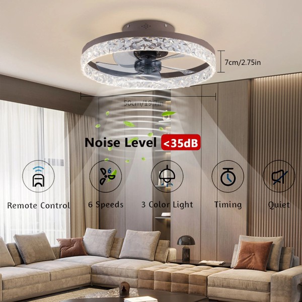 20" Modern Flush-Mount Ceiling Fan with Dimmable LED & Remote