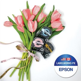 Epson LABELWORKS 212RBPPX PET (Polyester) Tape Cartridge - Black on Pink Ribbon Designer Craft Label Maker Tape - 1/2" (12MM) Wide, 16'