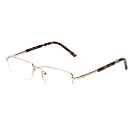 Calabria R783 Metal Reading Glasses +2.00 Gold Brown Tortoise Men Women Trendy Readers Rectangular Eyeglass w/Case