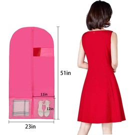 Kernorv Garment Bags Dance Costume Bags,51" Breathable Dance Dress Bag with 2 Zipper Mesh Pockets and Clear Window for Dance Costumes, Storage or Travel (5 Pack,Pink)