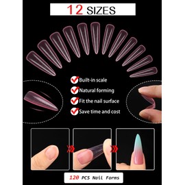 EBANKU Stiletto Dual Nail Forms for Poly Extension Gel, 120 PCS Pink Nail Molds Reusable Nail Extension Forms for Builder Gel Manicure Design Salon DIY-12 Sizes