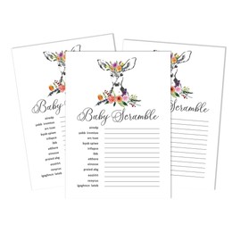 Inkdotpot 50-Pack Baby Word Scramble Baby Shower Game Cards Gender Neutral Deer Animal Party Supplies-Fun Baby Shower Game Favors