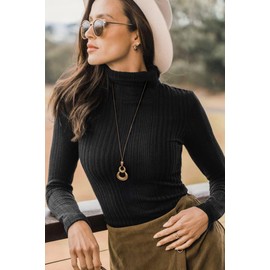 PEARLADA Long 18k Gold Pendant Necklace, Statement Layered Circle Sweater Necklace, Boho Simple Jewelry for Women Trendy
